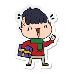 sticker of a cartoon happy boy surprised