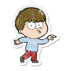 distressed sticker of a cartoon curious boy