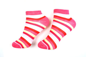 pink and white stripe socks isolated on white background