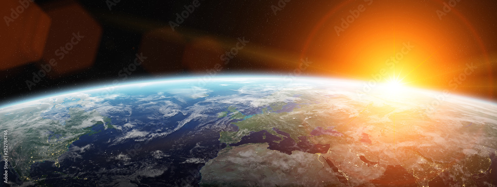 Poster View of blue planet Earth in space 3D rendering elements of this image furnished by NASA