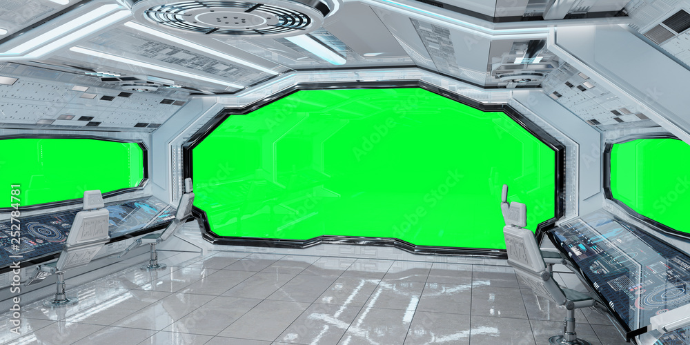 Poster white clean spaceship interior background 3d rendering