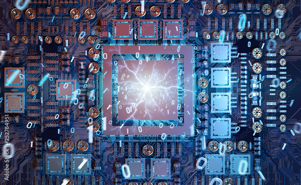 Aufkleber Close-up view of a modern GPU card with connections 3D rendering