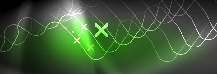 Glowing neon abstract lines, techno futuristic template