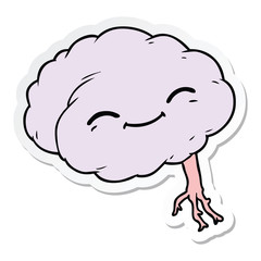 sticker of a cartoon happy brain