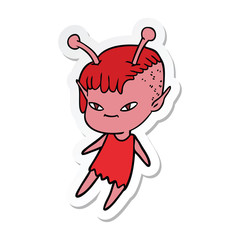 sticker of a cute cartoon alien girl