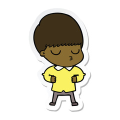 sticker of a cartoon calm boy