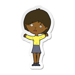 sticker of a cartoon worried woman