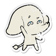 distressed sticker of a cartoon elephant remembering