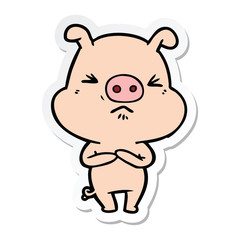 sticker of a cartoon angry pig