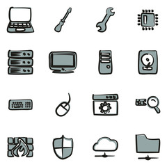 Computer Repair or Computer Service Icons Freehand 2 Color