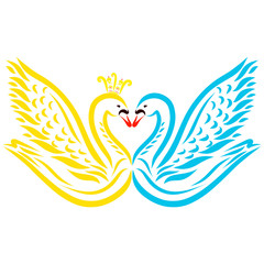 kiss beautiful swans, yellow princess and blue swan
