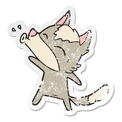 distressed sticker of a howling wolf cartoon