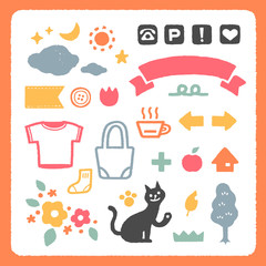 猫と身の回りのイラストセット