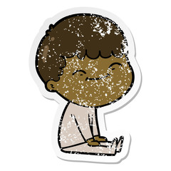 distressed sticker of a cartoon happy boy