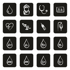 Blood Donation or Blood Type Icons Freehand White On Black