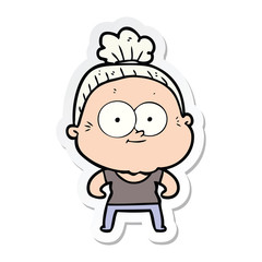 sticker of a cartoon happy old woman