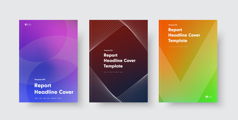 Design of modern vector covers with color gradients and abstract lines and shapes.