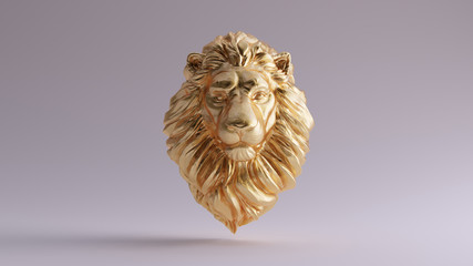 Gold Adult Male Lion Bust Sculpture Front 3d illustration 3d render © paul
