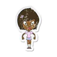 retro distressed sticker of a cartoon pretty woman