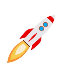 Colored rocket ship icon in flat design.