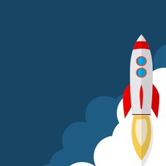 Rocket ship in a flat style. Space travel