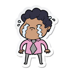 sticker of a cartoon man crying