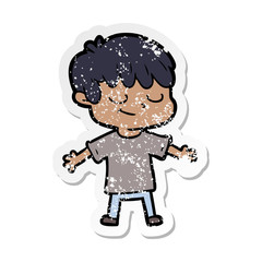 distressed sticker of a cartoon happy boy