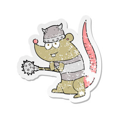 retro distressed sticker of a cartoon rat warrior