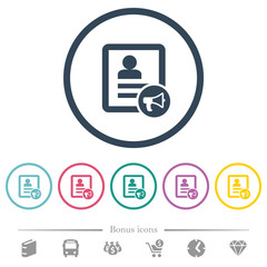 Contact alarm flat color icons in round outlines