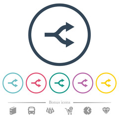 Split arrows flat color icons in round outlines