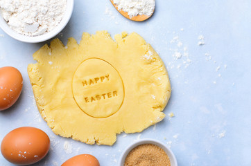 Easter Baking Background, Dough with Happy Easter Lettering