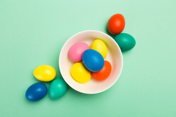 easter eggs on green background