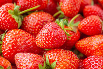 Fresh organic Strawberry fruit background Top view closeup