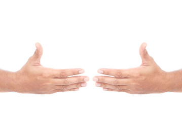 COPY SPACE : Male Caucasian hand gestures isolated over the white background.