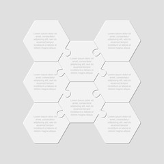 Eight pieces parts puzzle hexagon info graphic.