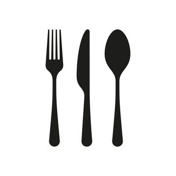 Spoon, knife, fork silhouettes icons.
