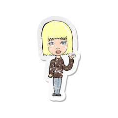 retro distressed sticker of a cartoon woman waving