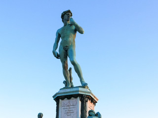 close shot of the bronze statue of david, florence