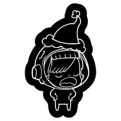 cartoon icon of a astronaut woman explaining wearing santa hat