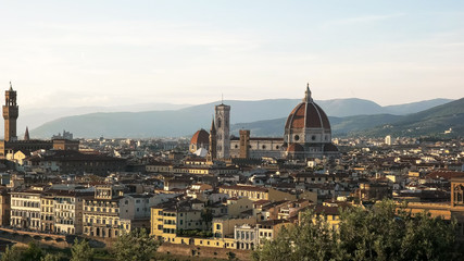 wide angle afternoon shot of the duomo and florence, italy