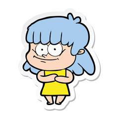sticker of a cartoon smiling woman