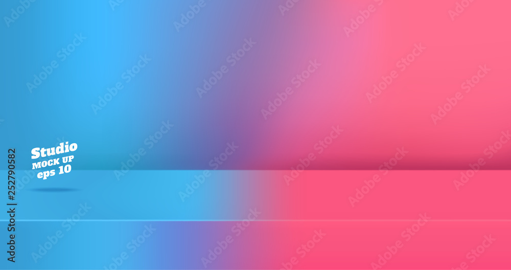 Poster vector,empty blue gredient to vivid pink color 3d studio table room background ,product display with
