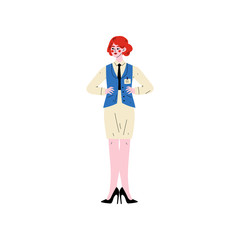 Cheerful Female Hotel Manager, Hotel Staff Character in Uniform Vector Illustration