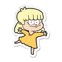 sticker of a cartoon smiling woman