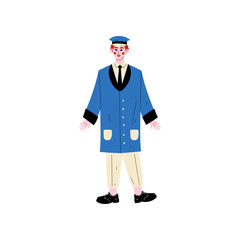 Male Doorman Hotel Staff Character Meeting Guests Vector Illustration