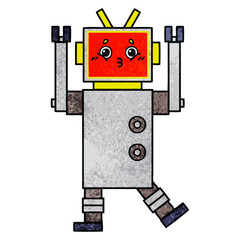 retro grunge texture cartoon robot