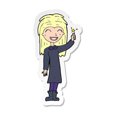 sticker of a cartoon friendly witch girl