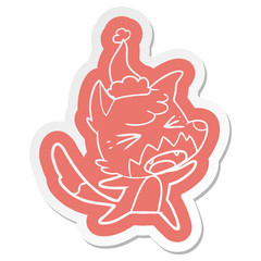 angry cartoon  sticker of a fox wearing santa hat