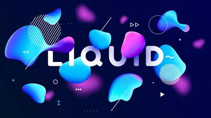 Abstract horizontal composition color liquid shapes. Flow. Fluid. Blue and pink. geometric elements. Modern background. Vector illustration. eps 10