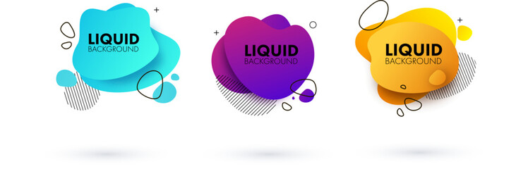 Set of abstract modern graphic elements. Dynamical colored forms and line. Flow and fluid design. Gradient abstract banners with flowing liquid shapes. Blue. Yellow. Purple. Vector illustration eps 10